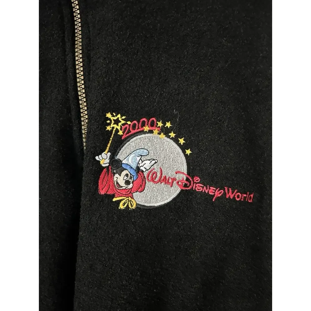 Vintage 2000s Walt Disney World Sorcerer Mickey Fleece Quarter Zip L + WDCC Pin